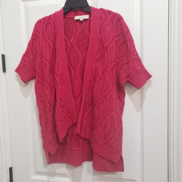 Loft Ann Taylor Women's Short sleeve open front cardigan sweater Hot Pink Size M - Picture 1 of 9